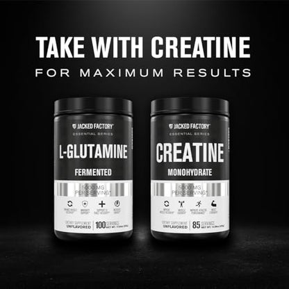 Jacked Factory L-Glutamin Pulver 100 Portionen - Veganes fermentiertes L-Glutamin Supplement für Muskelregeneration, Immunsystem und Verdauungsgesundheit | Ohne künstliche Füllstoffe - Geschmacksneutral