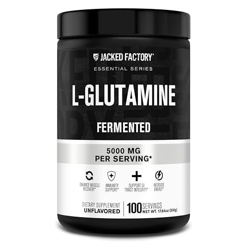 Jacked Factory L-Glutamin Pulver 100 Portionen - Veganes fermentiertes L-Glutamin Supplement für Muskelregeneration, Immunsystem und Verdauungsgesundheit | Ohne künstliche Füllstoffe - Geschmacksneutral