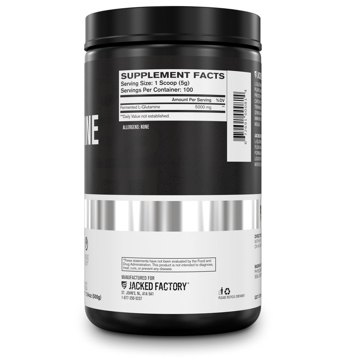 Jacked Factory L-Glutamin Pulver 100 Portionen - Veganes fermentiertes L-Glutamin Supplement für Muskelregeneration, Immunsystem und Verdauungsgesundheit | Ohne künstliche Füllstoffe - Geschmacksneutral