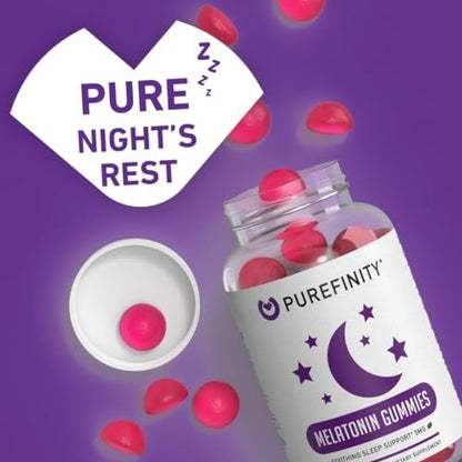 PUREFINITY Melatonin Gummis 5 mg für Kinder – Jeder leckere Gummibär enthält 2,5 mg (2 pro Portion) für einfache Anpassung deiner Nacht, glutenfrei, nicht-GVO, vegan, 120 Stück