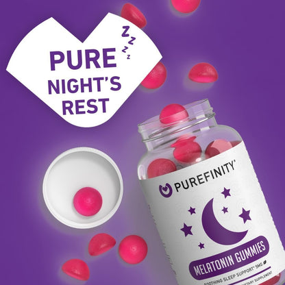 PUREFINITY Melatonin Gummis 5 mg für Kinder – Jeder leckere Gummibär enthält 2,5 mg (2 pro Portion) für einfache Anpassung deiner Nacht, glutenfrei, nicht-GVO, vegan, 120 Stück