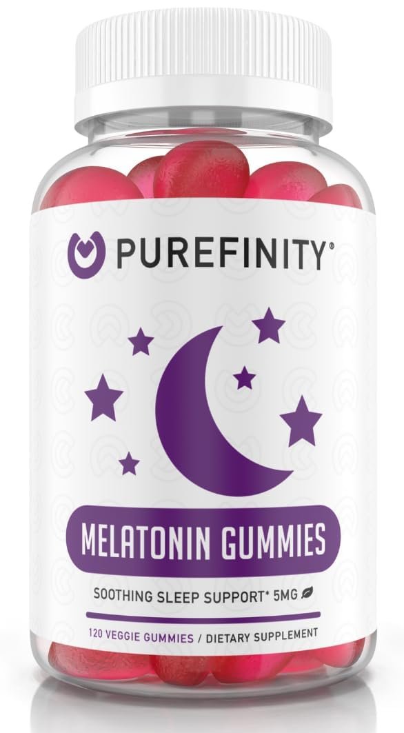 PUREFINITY Melatonin Gummis 5 mg für Kinder – Jeder leckere Gummibär enthält 2,5 mg (2 pro Portion) für einfache Anpassung deiner Nacht, glutenfrei, nicht-GVO, vegan, 120 Stück