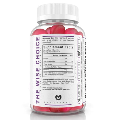 PUREFINITY Melatonin Gummis 5 mg für Kinder – Jeder leckere Gummibär enthält 2,5 mg (2 pro Portion) für einfache Anpassung deiner Nacht, glutenfrei, nicht-GVO, vegan, 120 Stück