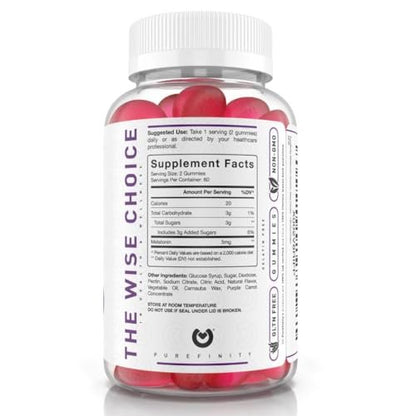 PUREFINITY Melatonin Gummis 5 mg für Kinder – Jeder leckere Gummibär enthält 2,5 mg (2 pro Portion) für einfache Anpassung deiner Nacht, glutenfrei, nicht-GVO, vegan, 120 Stück