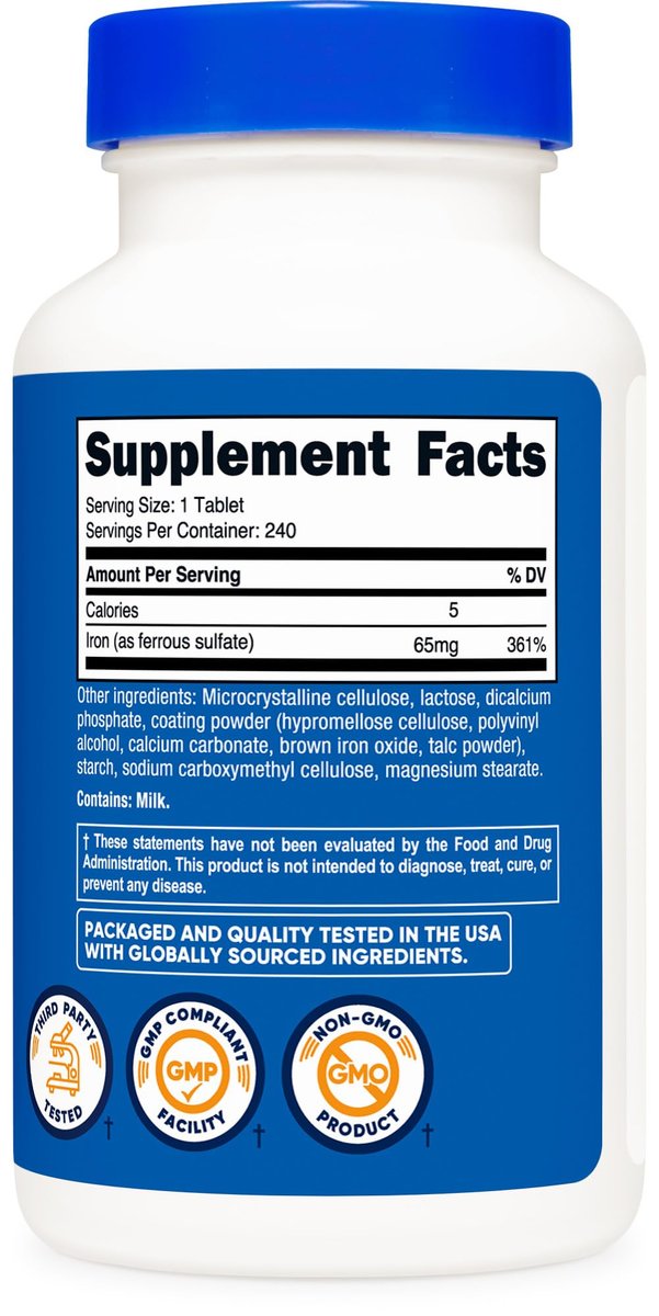Nutricost Eisen (als Eisensulfat) 65mg, 240 Tabletten – Non-GMO, Glutenfrei