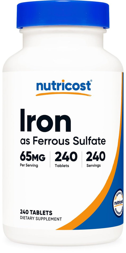 Nutricost Eisen (als Eisensulfat) 65mg, 240 Tabletten – Non-GMO, Glutenfrei