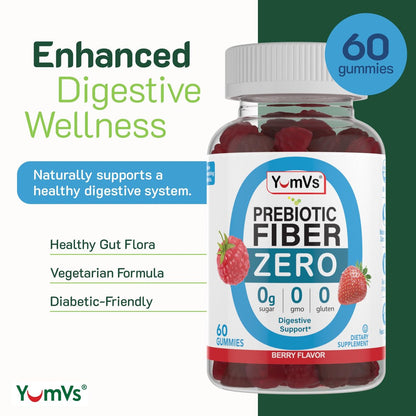 YumVs Zuckerfreie Ballaststoff Gummibärchen für Erwachsene – 4g Präbiotikum für Darm & Verdauung – Keto-freundlich, vegan, glutenfrei – Beerengeschmack – 60 Stück