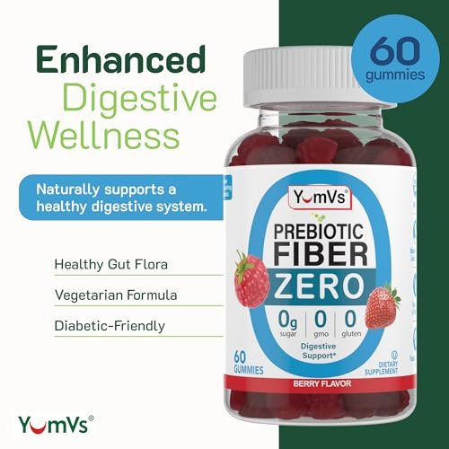 YumVs Zuckerfreie Ballaststoff Gummibärchen für Erwachsene – 4g Präbiotikum für Darm & Verdauung – Keto-freundlich, vegan, glutenfrei – Beerengeschmack – 60 Stück