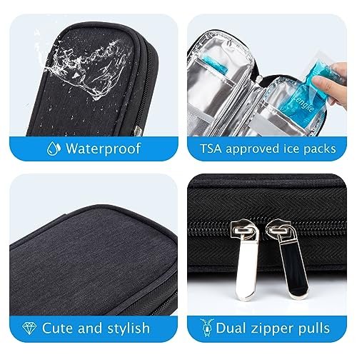 YOUSHARES Insulin Kühlbox Reiseetui - Diabetiker Etui Isoliert Organizer Tragbare Kühltasche für Insulin Pens und Medikamente Diabetiker Pflegezubehör mit 2 TSA-zugelassenen Kühlakkus (Schwarz)