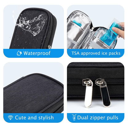 YOUSHARES Insulin Kühlbox Reiseetui - Diabetiker Etui Isoliert Organizer Tragbare Kühltasche für Insulin Pens und Medikamente Diabetiker Pflegezubehör mit 2 TSA-zugelassenen Kühlakkus (Schwarz)