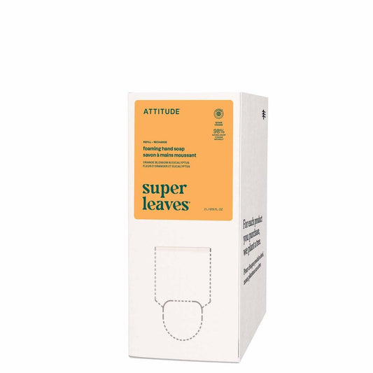 ATTITUDE Nachfüllpackung für Schaumseifenspender, EWG-zertifiziert, dermatologisch getestet, pflanzlich & mineralisch, vegan, Duft Orangenblüte & Eukalyptus, 2 l