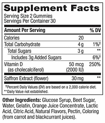 OLLY Hello Happy Gummy Worms – Stimmungs-Gummibärchen für Erwachsene mit Safranextrakt & Vitamin D, tropischer Geschmack, 60 Stück (30 Tage Vorrat)