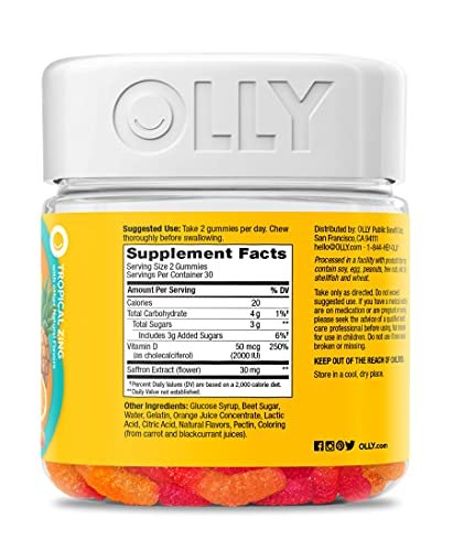 OLLY Hello Happy Gummy Worms – Stimmungs-Gummibärchen für Erwachsene mit Safranextrakt & Vitamin D, tropischer Geschmack, 60 Stück (30 Tage Vorrat)