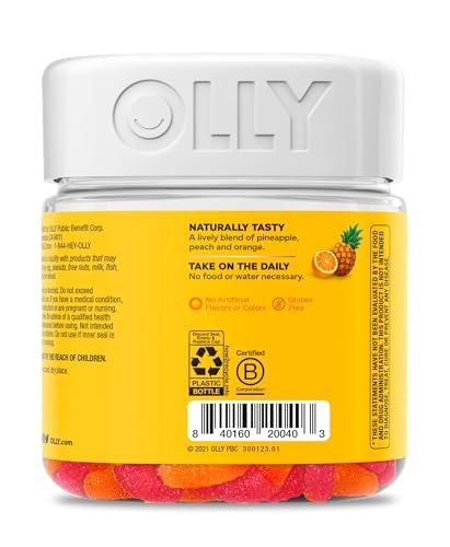 OLLY Hello Happy Gummy Worms – Stimmungs-Gummibärchen für Erwachsene mit Safranextrakt & Vitamin D, tropischer Geschmack, 60 Stück (30 Tage Vorrat)