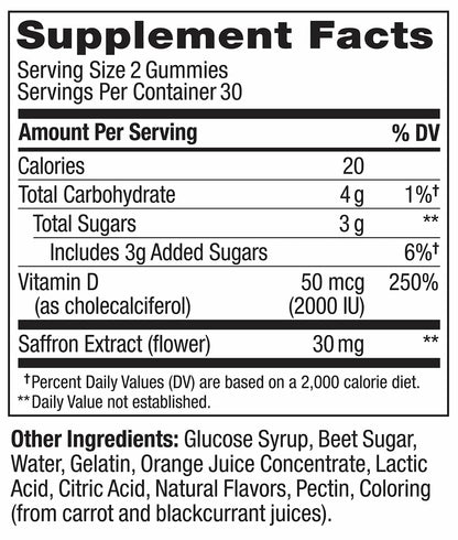 OLLY Hello Happy Gummy Worms – Stimmungs-Gummibärchen für Erwachsene mit Safranextrakt & Vitamin D, tropischer Geschmack, 60 Stück (30 Tage Vorrat)
