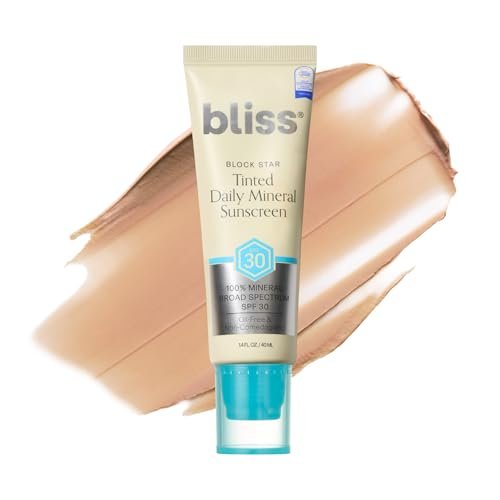 Bliss Block Star SPF 30 Täglicher getönter mineralischer Sonnenschutz mit Zinkoxid – für alle Hauttöne – 100% mineralischer Breitband-Sonnenschutz mit Titandioxid & Antioxidantien-Mix – 40 ml