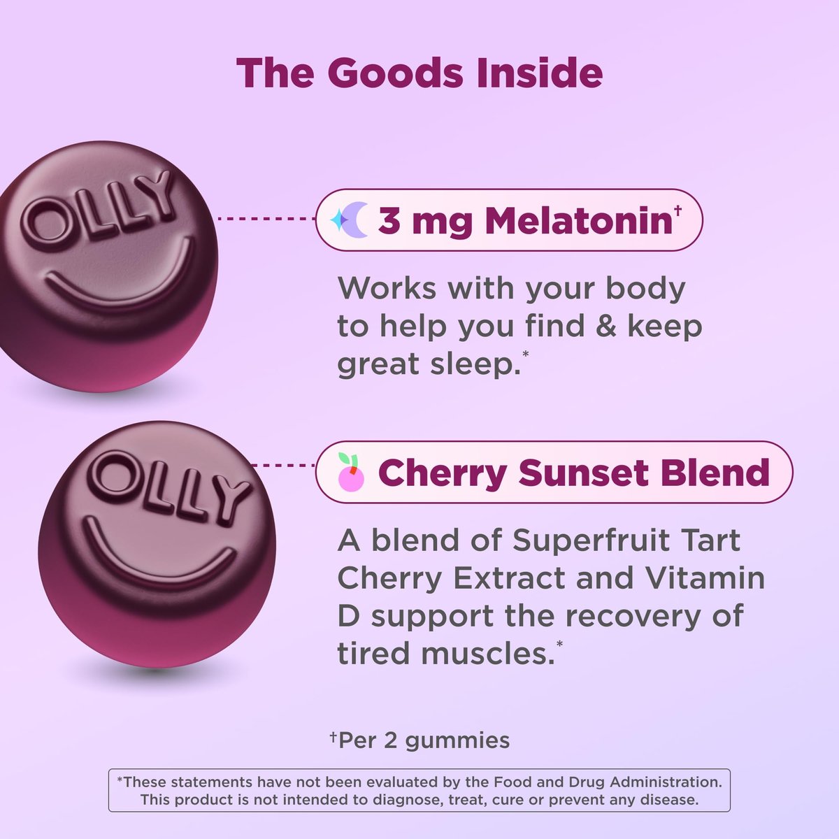 OLLY Muscle Recovery Sleep Gummies – Einschlafhilfe mit Melatonin, Tart Cherry Extrakt & Vitamin D, Beeriger Geschmack, 40 Gummis (20 Tage Vorrat)