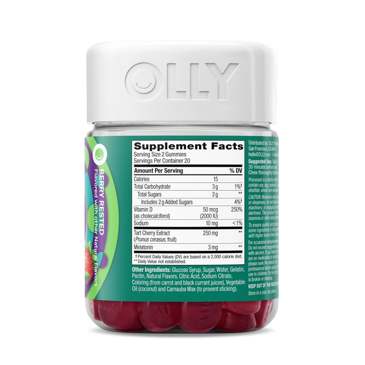 OLLY Muscle Recovery Sleep Gummies – Einschlafhilfe mit Melatonin, Tart Cherry Extrakt & Vitamin D, Beeriger Geschmack, 40 Gummis (20 Tage Vorrat)
