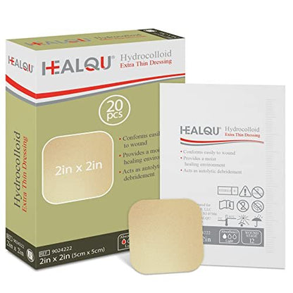 Healqu Hydrokolloid Wundauflage - 5x5 cm dünn - 20 Stück steril - wasserdicht und saugfähig für Druckgeschwüre, Schürfwunden und mehr