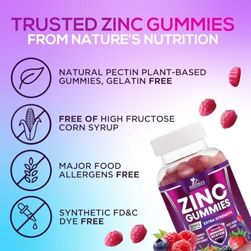 Zink Gummibärchen – 50 mg Zink pro Portion für Immunsystem, Haut & Knochen – Premium Antioxidans, vegan, leckerer Beerengeschmack, 60 Gummis