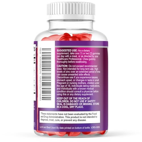Zink Gummibärchen – 50 mg Zink pro Portion für Immunsystem, Haut & Knochen – Premium Antioxidans, vegan, leckerer Beerengeschmack, 60 Gummis