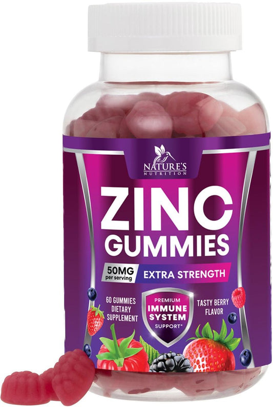 Zink Gummibärchen – 50 mg Zink pro Portion für Immunsystem, Haut & Knochen – Premium Antioxidans, vegan, leckerer Beerengeschmack, 60 Gummis