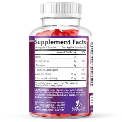 Zink Gummies - 50 mg Zink pro Portion Immun-, Haut- & Knochenunterstützung - Premium Antioxidans, hoch bioverfügbar, vegan, leckerer Beerengeschmack, 120 Gummis