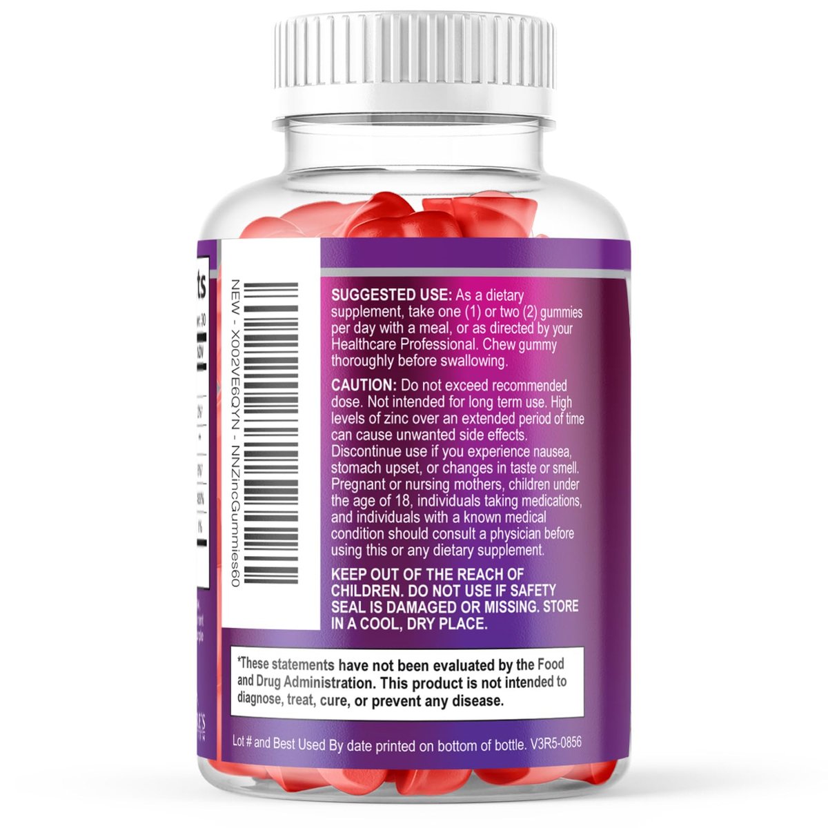 Zink Gummibärchen – 50 mg Zink pro Portion für Immunsystem, Haut & Knochen – Premium Antioxidans, vegan, leckerer Beerengeschmack, 60 Gummis