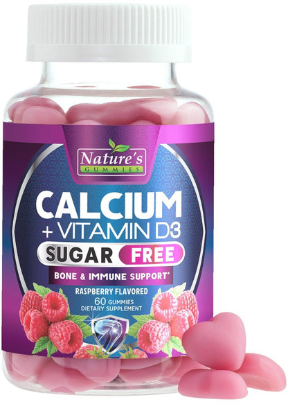 Calcium Gummis ohne Zucker - Calcium Gummibärchen mit Vitamin D3 für beste Aufnahme - Unterstützt Immunsystem, Knochen & Zähne - Natürliche Calcium Kautabletten für Frauen & Männer - Beerengeschmack - 60 Gummis