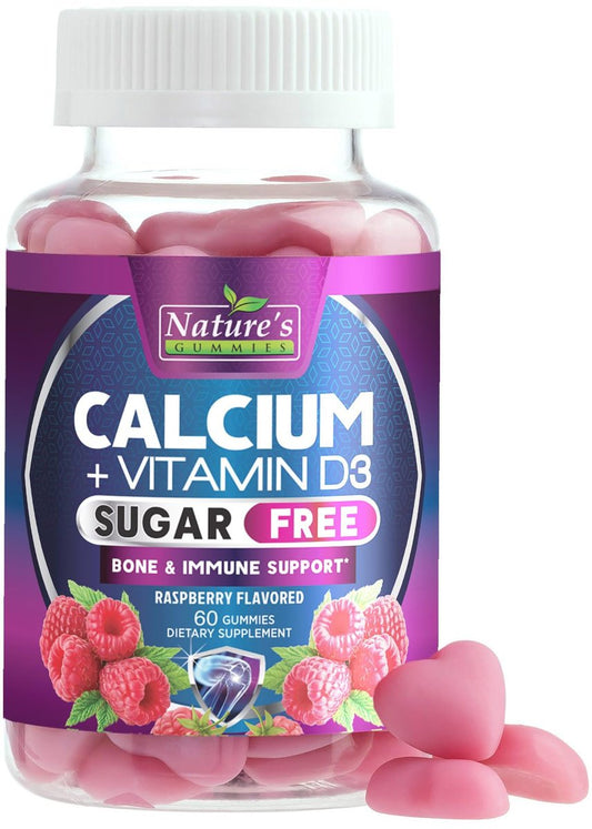 Calcium Gummis ohne Zucker - Calcium Gummibärchen mit Vitamin D3 für beste Aufnahme - Unterstützt Immunsystem, Knochen & Zähne - Natürliche Calcium Kautabletten für Frauen & Männer - Beerengeschmack - 60 Gummis