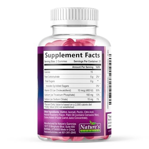 Calcium Gummis ohne Zucker - Calcium Gummibärchen mit Vitamin D3 für beste Aufnahme - Unterstützt Immunsystem, Knochen & Zähne - Natürliche Calcium Kautabletten für Frauen & Männer - Beerengeschmack - 60 Gummis
