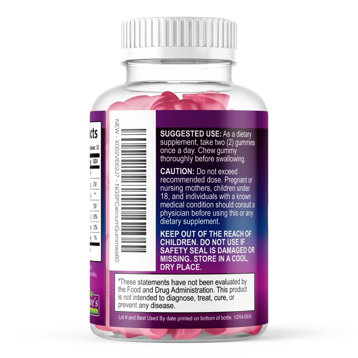 Calcium Gummis ohne Zucker - Calcium Gummibärchen mit Vitamin D3 für beste Aufnahme - Unterstützt Immunsystem, Knochen & Zähne - Natürliche Calcium Kautabletten für Frauen & Männer - Beerengeschmack - 60 Gummis