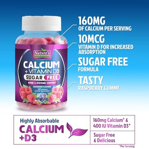 Calcium Gummis ohne Zucker - Calcium Gummibärchen mit Vitamin D3 für beste Aufnahme - Unterstützt Immunsystem, Knochen & Zähne - Natürliche Calcium Kautabletten für Frauen & Männer - Beerengeschmack - 60 Gummis