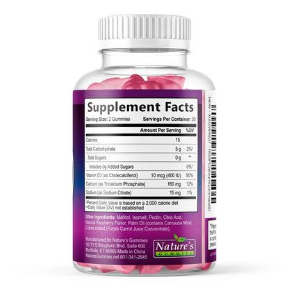 Calcium Gummis ohne Zucker - Calcium Gummibärchen mit Vitamin D3 für beste Aufnahme - Unterstützt Immunsystem, Knochen & Zähne - Natürliche Calcium Kautabletten für Frauen & Männer - Beerengeschmack - 60 Gummis