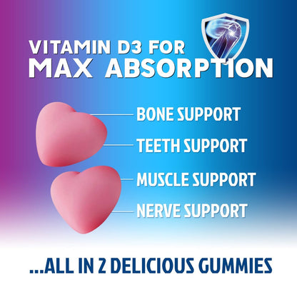 Calcium Gummis ohne Zucker - Calcium Gummibärchen mit Vitamin D3 für beste Aufnahme - Unterstützt Immunsystem, Knochen & Zähne - Natürliche Calcium Kautabletten für Frauen & Männer - Beerengeschmack - 60 Gummis