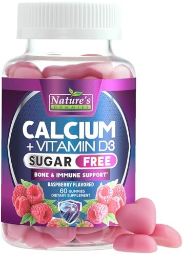 Calcium Gummis ohne Zucker - Calcium Gummibärchen mit Vitamin D3 für beste Aufnahme - Unterstützt Immunsystem, Knochen & Zähne - Natürliche Calcium Kautabletten für Frauen & Männer - Beerengeschmack - 60 Gummis