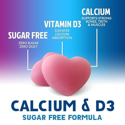 Calcium Gummis ohne Zucker - Calcium Gummibärchen mit Vitamin D3 für beste Aufnahme - Unterstützt Immunsystem, Knochen & Zähne - Natürliche Calcium Kautabletten für Frauen & Männer - Beerengeschmack - 60 Gummis