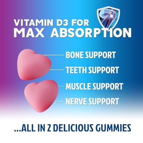 Calcium Gummis ohne Zucker - Calcium Gummibärchen mit Vitamin D3 für beste Aufnahme - Unterstützt Immunsystem, Knochen & Zähne - Natürliche Calcium Kautabletten für Frauen & Männer - Beerengeschmack - 60 Gummis