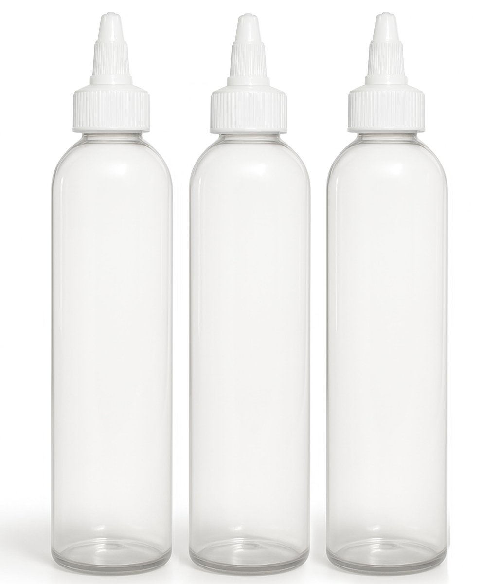 BRIGHTFROM Twist Top Applikatorflaschen, 8 oz Kristallklar, Quetschbare leere Plastikflaschen, BPA-frei, PET, nachfüllbar, Öffnen/Schließen Düse - Mehrzweck (3er-Pack)