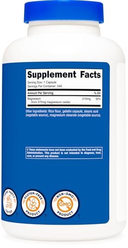 Nutricost Magnesiumoxid 375mg, 240 Kapseln – 210mg Magnesium, Non-GMO, Glutenfrei