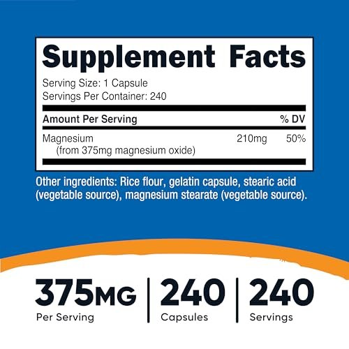 Nutricost Magnesiumoxid 375mg, 240 Kapseln – 210mg Magnesium, Non-GMO, Glutenfrei