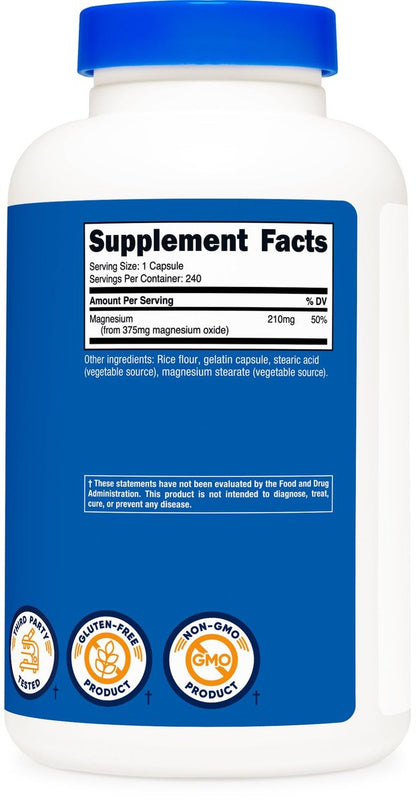 Nutricost Magnesiumoxid 375mg, 240 Kapseln – 210mg Magnesium, Non-GMO, Glutenfrei