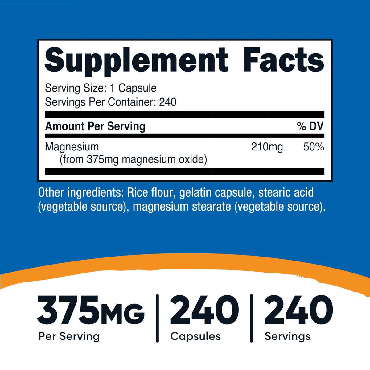 Nutricost Magnesiumoxid 375mg, 240 Kapseln – 210mg Magnesium, Non-GMO, Glutenfrei