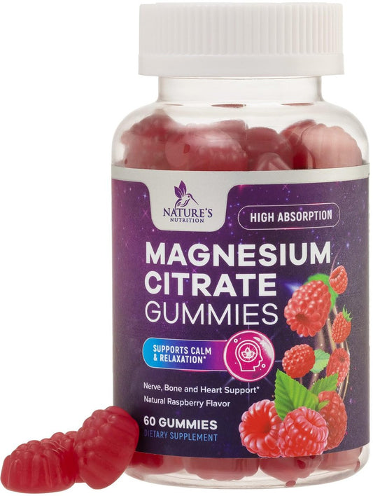 Magnesiumcitrat Gummibärchen für Erwachsene & Kinder – Hochabsorbierendes Magnesiumpräparat – Premium-Unterstützung für Ruhe, Entspannung, Muskeln, Nerven, Knochen & Herz – Leckerer veganer Gummibärchen-Ergänzungsstoff – 60 Gummibärchen