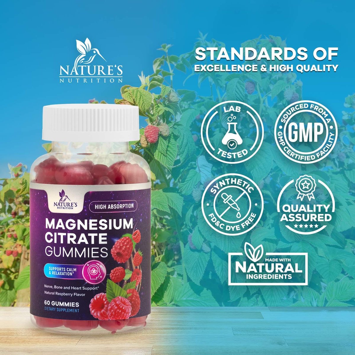 Magnesiumcitrat Gummibärchen für Erwachsene & Kinder – Hochabsorbierendes Magnesiumpräparat – Premium-Unterstützung für Ruhe, Entspannung, Muskeln, Nerven, Knochen & Herz – Leckerer veganer Gummibärchen-Ergänzungsstoff – 60 Gummibärchen