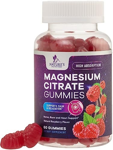 Magnesiumcitrat Gummibärchen für Erwachsene & Kinder – Hochabsorbierendes Magnesiumpräparat – Premium-Unterstützung für Ruhe, Entspannung, Muskeln, Nerven, Knochen & Herz – Leckerer veganer Gummibärchen-Ergänzungsstoff – 60 Gummibärchen