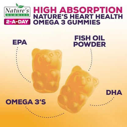 Omega-3 Fischöl Gummibärchen - Extra starkes Omega-3-Präparat mit hoch absorbierbarem EPA & DHA - Beste essentielle Fettsäuren für Herzgesundheit, Gehirn- & Gelenkunterstützung, Nicht-GMO Orangen-Geschmack - 60 Gummibärchen