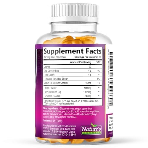 Omega-3 Fischöl Gummibärchen - Extra starkes Omega-3-Präparat mit hoch absorbierbarem EPA & DHA - Beste essentielle Fettsäuren für Herzgesundheit, Gehirn- & Gelenkunterstützung, Nicht-GMO Orangen-Geschmack - 60 Gummibärchen