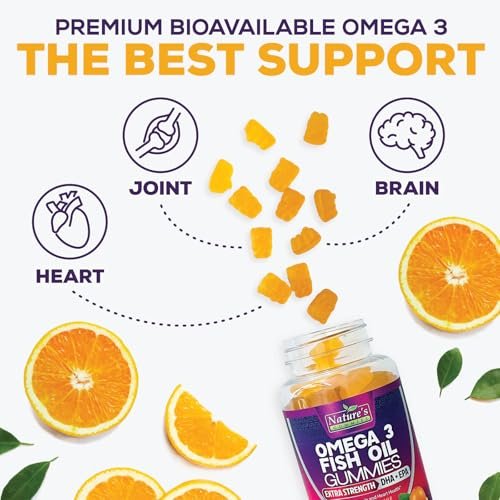 Omega-3 Fischöl Gummibärchen - Extra starkes Omega-3-Präparat mit hoch absorbierbarem EPA & DHA - Beste essentielle Fettsäuren für Herzgesundheit, Gehirn- & Gelenkunterstützung, Nicht-GMO Orangen-Geschmack - 60 Gummibärchen