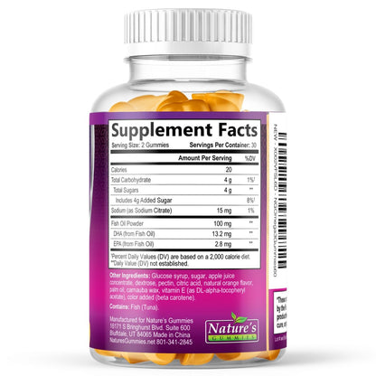 Omega-3 Fischöl Gummibärchen - Extra starkes Omega-3-Präparat mit hoch absorbierbarem EPA & DHA - Beste essentielle Fettsäuren für Herzgesundheit, Gehirn- & Gelenkunterstützung, Nicht-GMO Orangen-Geschmack - 60 Gummibärchen